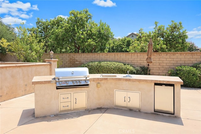 view of patio featuring grilling area, an outdoor kitchen, and sink