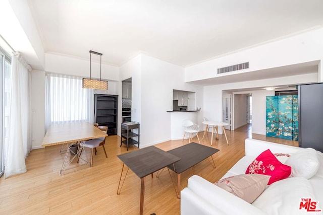 living room with light hardwood / wood-style floors