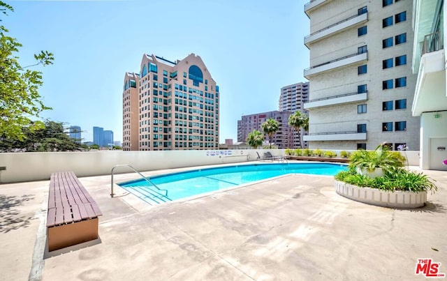 view of swimming pool with a patio area