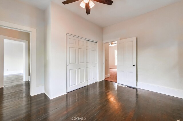 21457 Pecan St, Wildomar, CA 92595 - unfurnished bedroom featuring wood finished floors, a closet, and a ceiling fan
