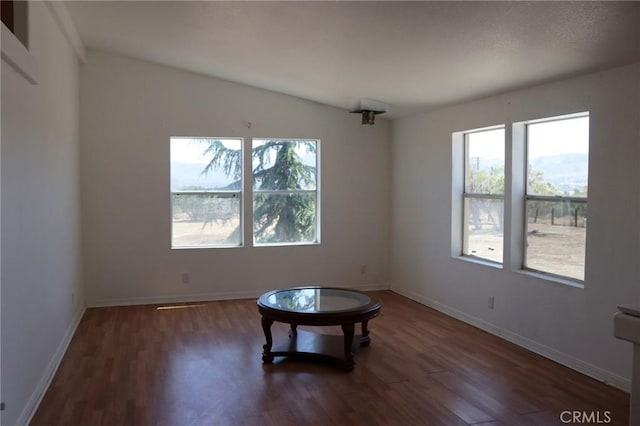 unfurnished room with wood finished floors, a wealth of natural light, and baseboards