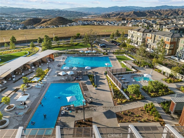 bird's eye view with a mountain view