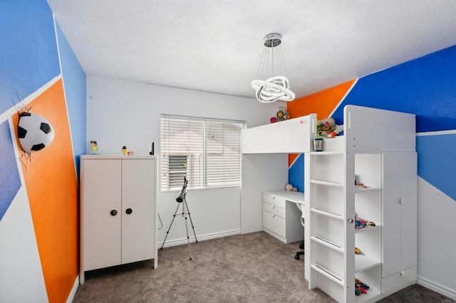 unfurnished bedroom featuring an inviting chandelier and light colored carpet