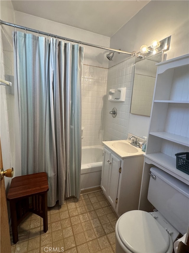 full bathroom featuring vanity, tile patterned flooring, toilet, and shower / bath combination with curtain