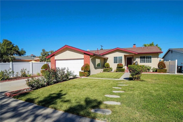 single story home with a garage and a front yard