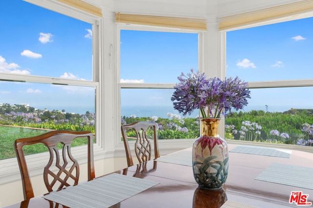 dining room with a water view and a wealth of natural light