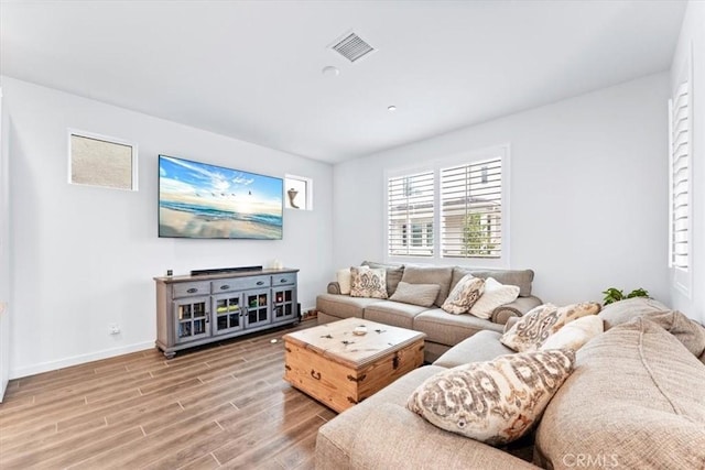 living room with hardwood / wood-style floors