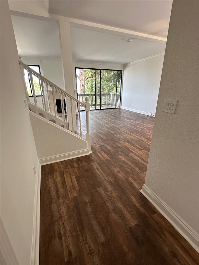 interior space with lofted ceiling and dark hardwood / wood-style flooring