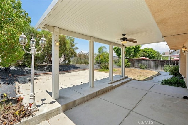 view of patio / terrace featuring ceiling fan