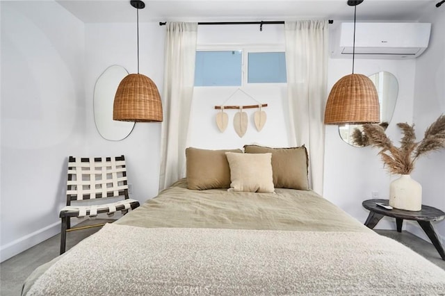 bedroom featuring a wall mounted air conditioner