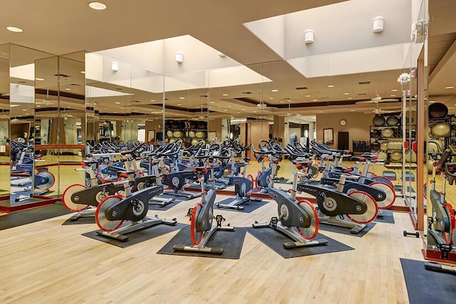 gym with light wood-type flooring