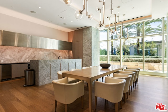 dining area with light hardwood / wood-style flooring