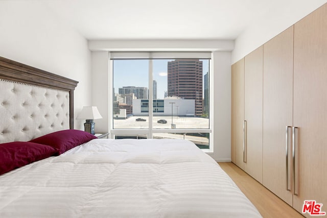 bedroom with light hardwood / wood-style floors