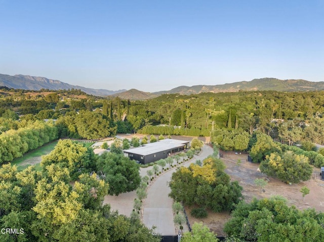 drone / aerial view featuring a mountain view