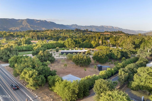 drone / aerial view featuring a mountain view