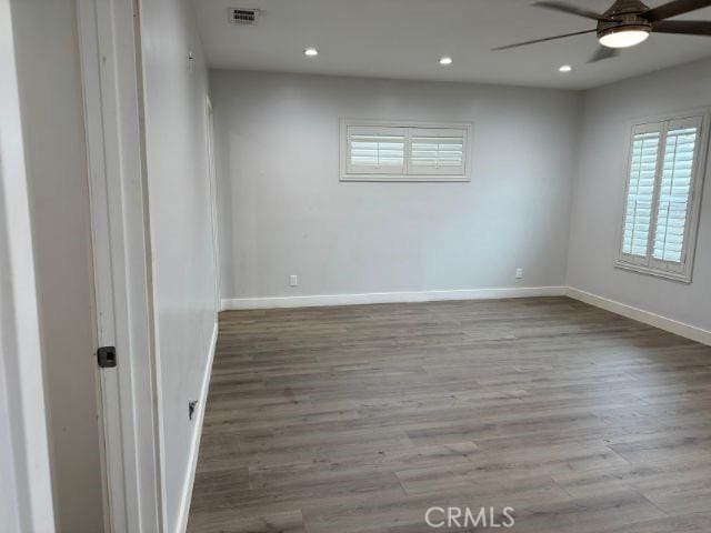 6053 Turnergrove Dr, Lakewood, CA 90713 - empty room with baseboards, a ceiling fan, recessed lighting, and wood finished floors