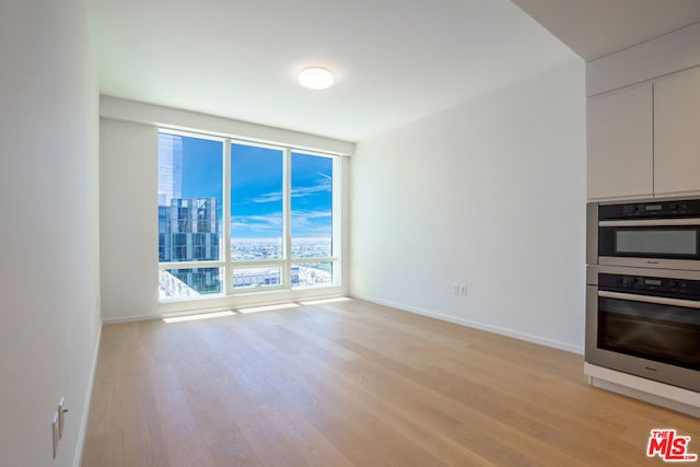 interior space featuring floor to ceiling windows and light hardwood / wood-style floors