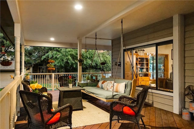 exterior space featuring outdoor lounge area and covered porch