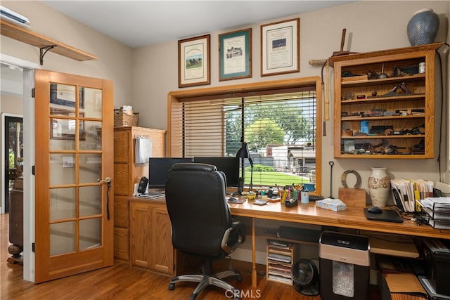 office with wood-type flooring