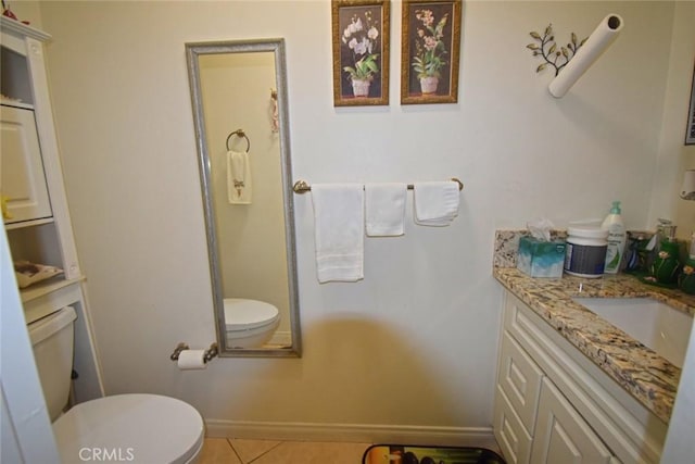 bathroom featuring tile patterned flooring, vanity, and toilet