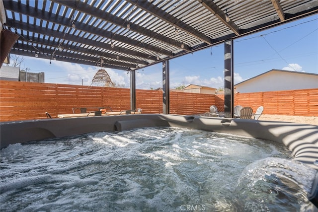 view of patio featuring a hot tub