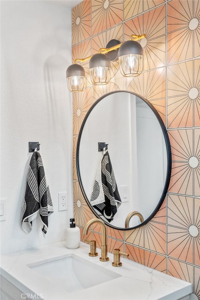 interior space with tile walls and vanity