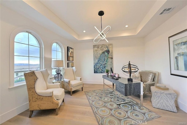20487 Gartel Dr, Walnut, CA 91789 - sitting room featuring a raised ceiling, baseboards, light wood-type flooring, and recessed lighting