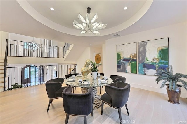 20487 Gartel Dr, Walnut, CA 91789 - dining space with a chandelier, wood finished floors, baseboards, and recessed lighting