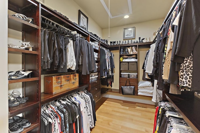 spacious closet featuring light wood-type flooring