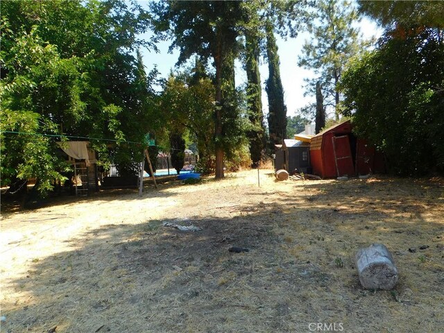 view of yard featuring a storage shed