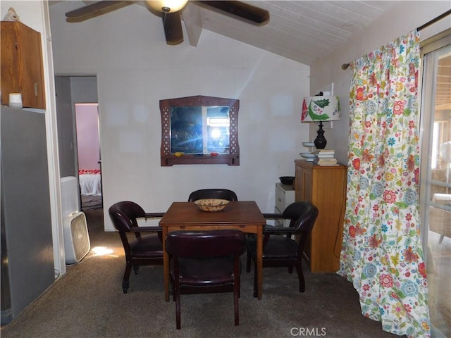 18786 Dove Ct, Hidden Valley Lake, CA 95467 - carpeted dining room with ceiling fan and vaulted ceiling