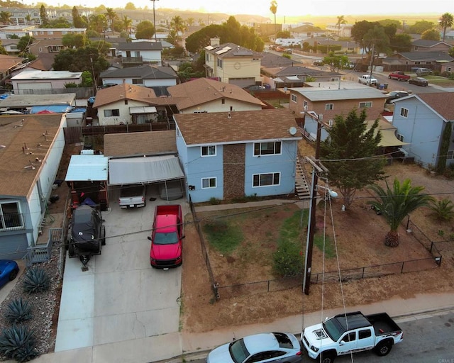 view of aerial view at dusk