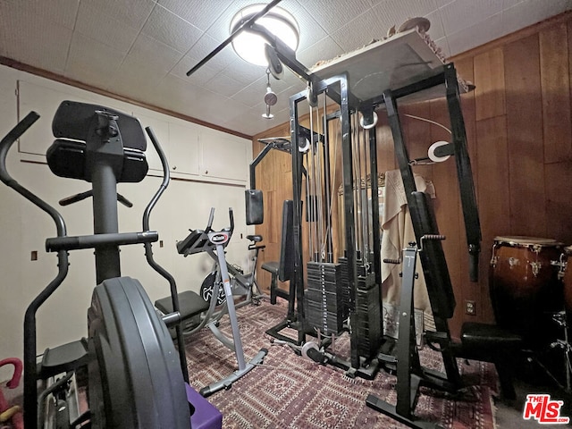 workout room with carpet flooring