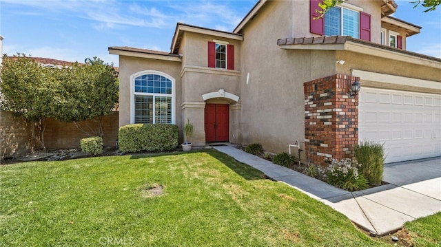 front of property with a front yard and a garage