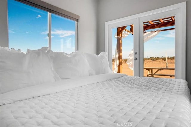 bedroom with access to exterior and multiple windows