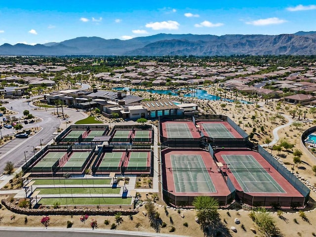 drone / aerial view featuring a mountain view