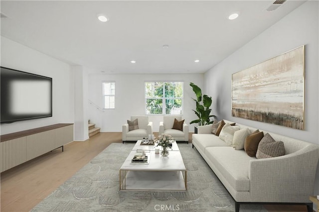 living room with light wood-type flooring