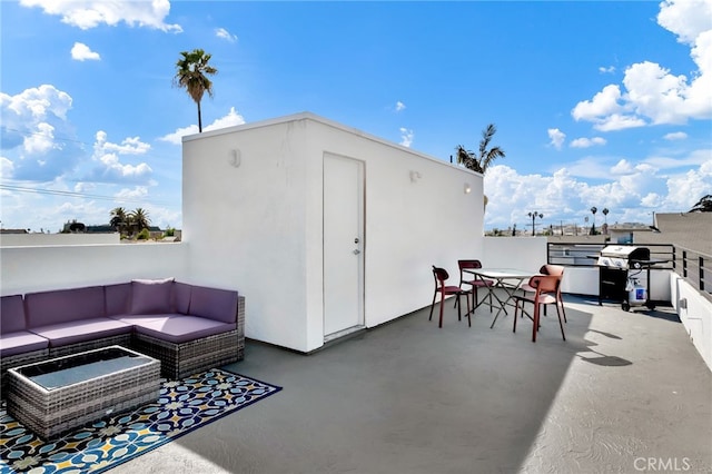 view of patio featuring an outdoor hangout area and a grill