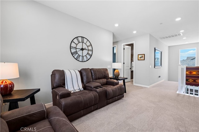 living room with light colored carpet