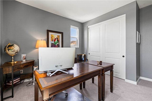 view of carpeted home office