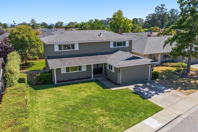 view of front of house featuring a garage and a front lawn