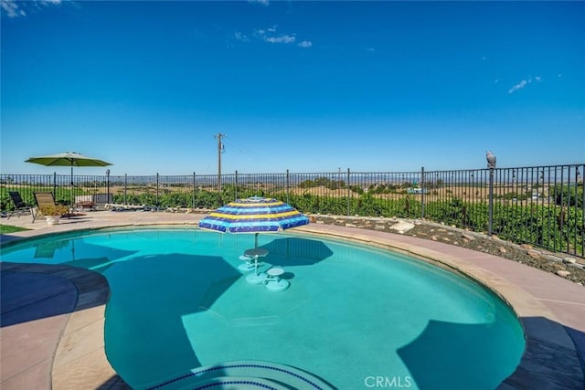 view of pool featuring a patio area, fence, and a fenced in pool