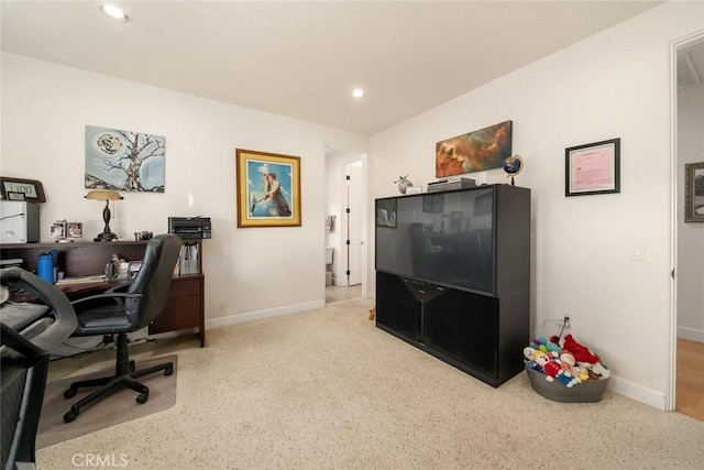 home office with baseboards and recessed lighting