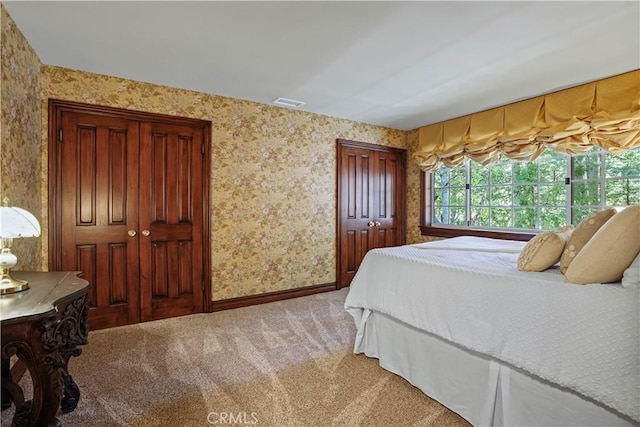 carpeted bedroom with a closet