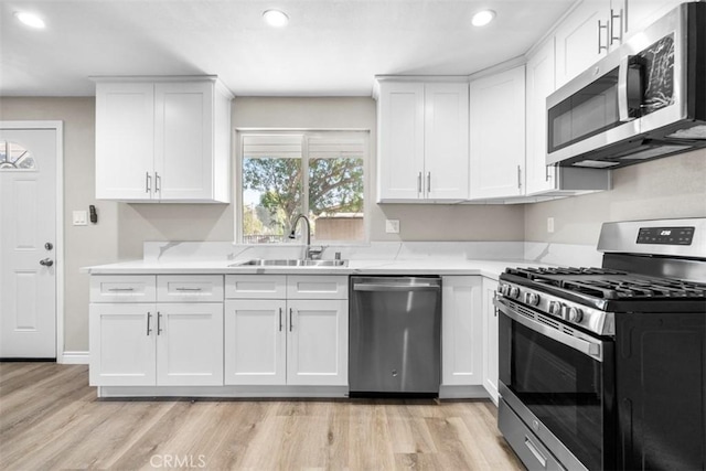 kitchen featuring sink, stainless steel appliances, and white cabinets