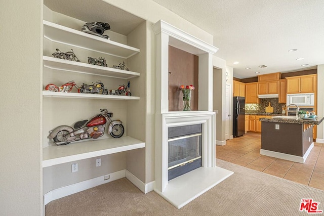 interior space with light colored carpet and sink