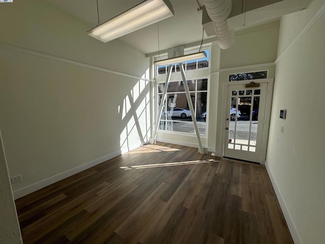 empty room with dark hardwood / wood-style flooring