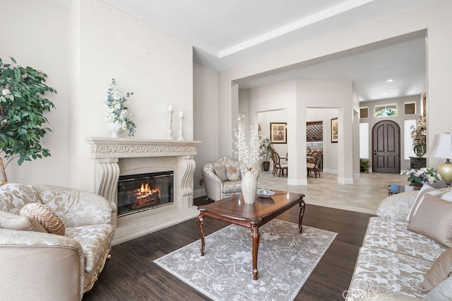 living room featuring dark hardwood / wood-style floors