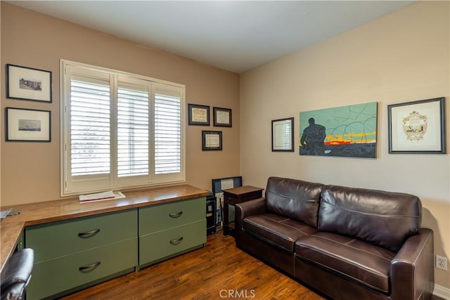 living room with dark wood-type flooring