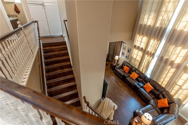 staircase featuring hardwood / wood-style floors